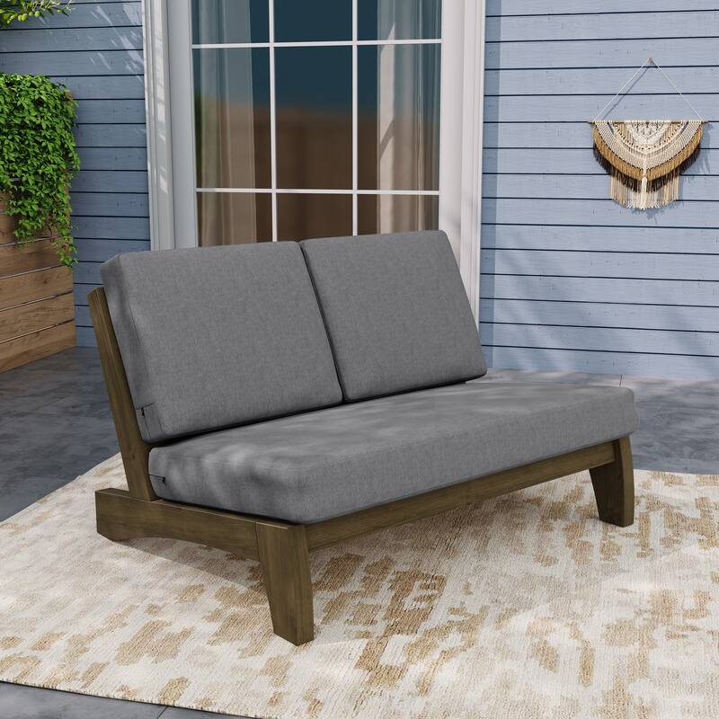 Teak Outdoor Armless Lounge Chair Set Loveseat with Cushions