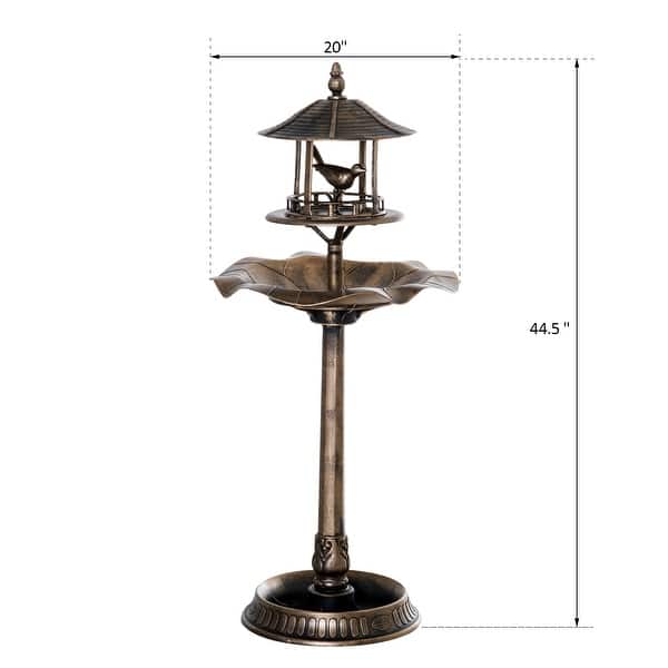 dimension image slide 1 of 2, Outsunny 3-in-1 Resin Free Standing Garden Pedestal Bird Bath Bowl Feeder Planter - Bronze
