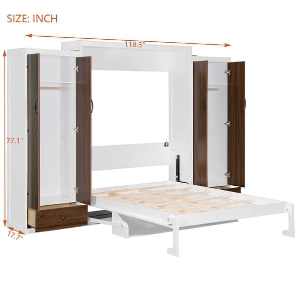 Bed with Storage Cabinets Drawers and Foldable Desk, Wall-Mounted Space Saving Bed