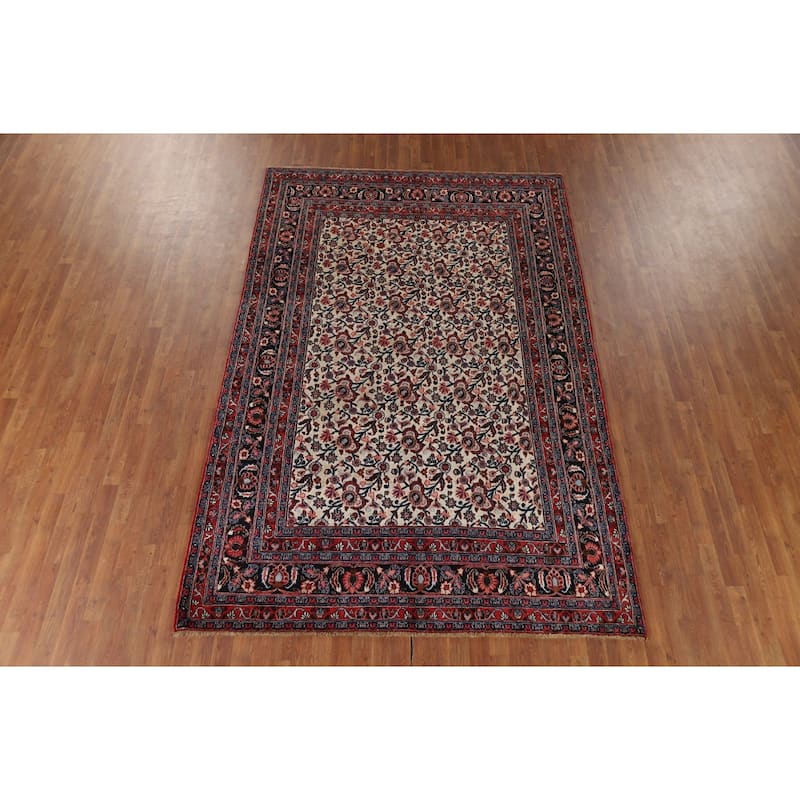Vegetable Dye Floral Mashad Antique Persian Wool Carpet - 6'7" x 10'2"