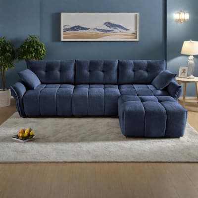 110.2" Chenille 3-Seater Sofa Set with Ottoman and Pillows, Solid Wood Frame and High-Resilience Cushions