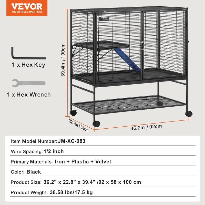 Rolling Metal Ferret Cage Small Animal Cage for Pet Rats, Hamster, Guinea Pig, Chinchilla, Squirrel, Hedgehogs, Bunny
