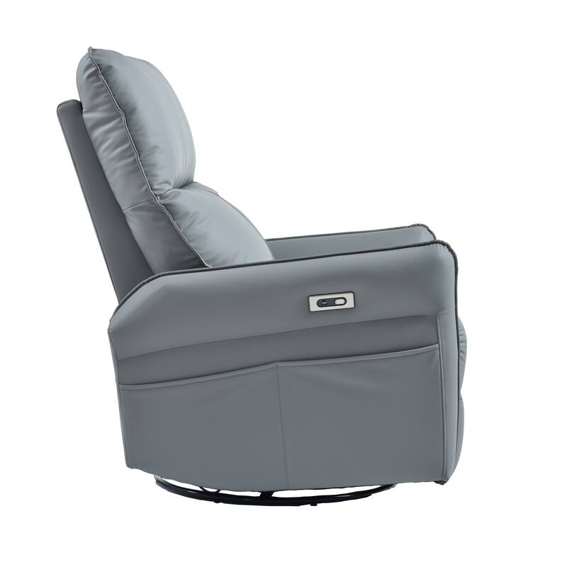 Power 270° Swivel Rocker Recliner Chair with USB Ports, Electric PU Small Recliners for Small Spaces
