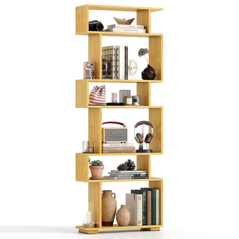 Costway 6-tier Storage Bookshelf S-shaped Geometric Bookcase with - See Details