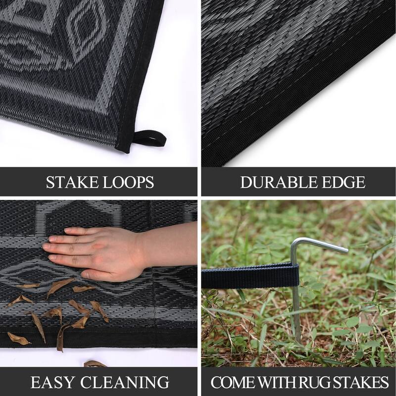 Outdoor Rug Waterproof Reversible Rug Outside Plastic Carpet, Stain & UV Resistant Portable RV Rug