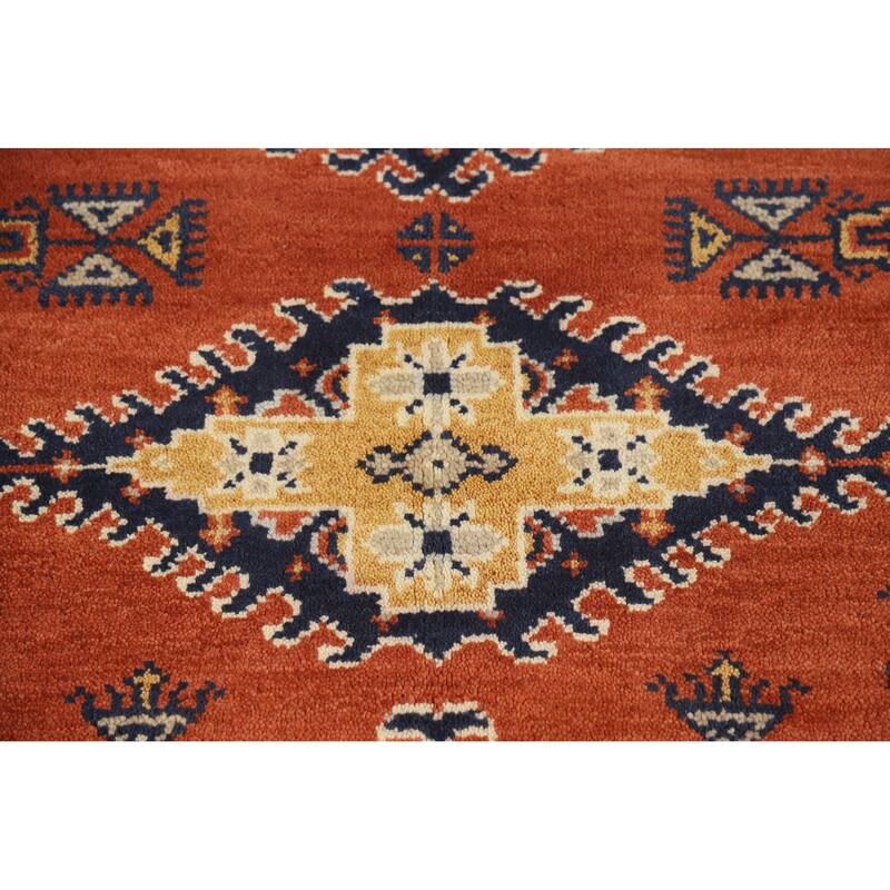 Orange Geometric Viss Indian Area Rug Handmade Wool Carpet - 5'2" x 8'0"