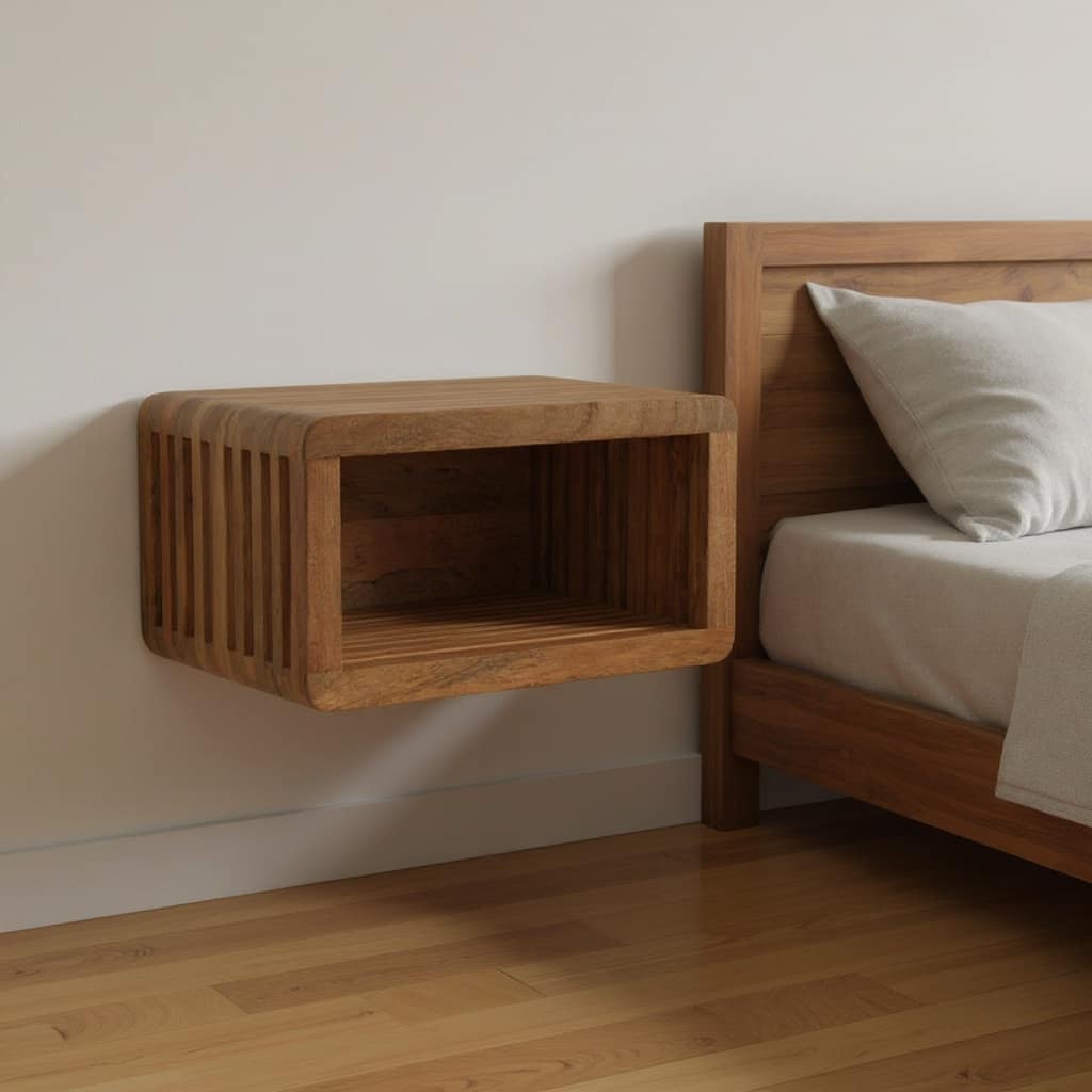 HomeRoots 18" Brown Solid Wood Carved Geometric Floating Nightstand