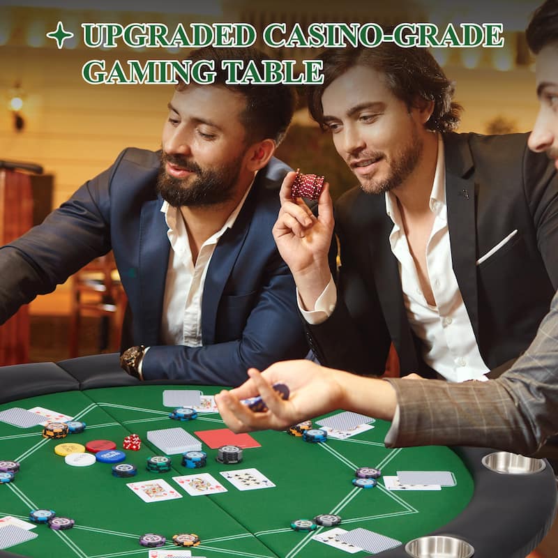 AVAWING 8 Players Poker Table Round Folding Gaming Table