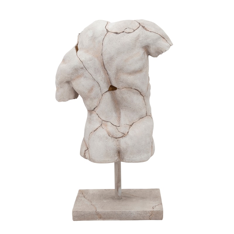 Sagebrook Home Modern Neutral Unique Cracked Man Torso Decorative Sculpture - 15" x 9" x 25"