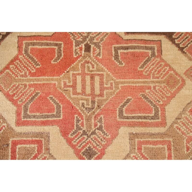 Brown Tribal Ardebil Persian Vintage Runner Rug Handmade Wool Carpet - 3'7"x 9'6"