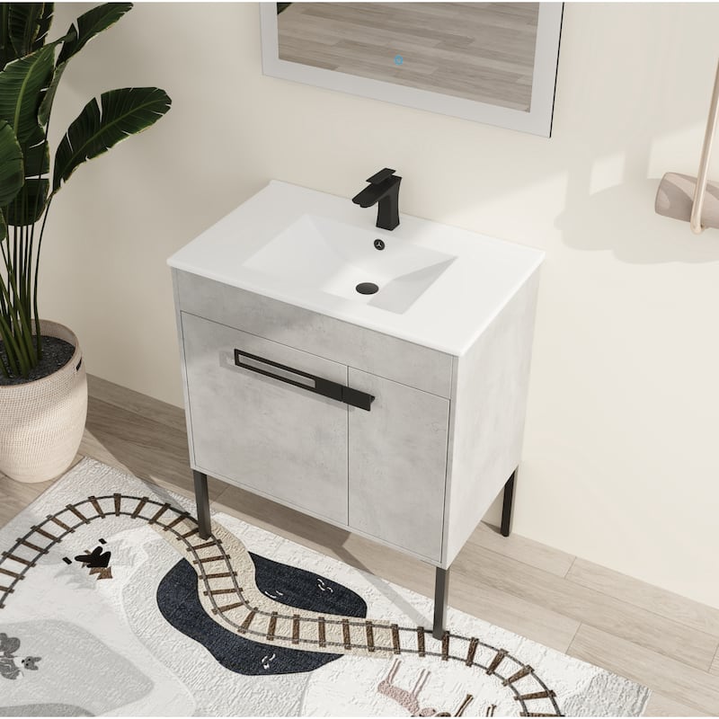 Malwee 24"/30"/36" FreeStanding Bathroom Vanity, Floor Stand Bathroom Vanity with Ceramic Top,Soft Close Door