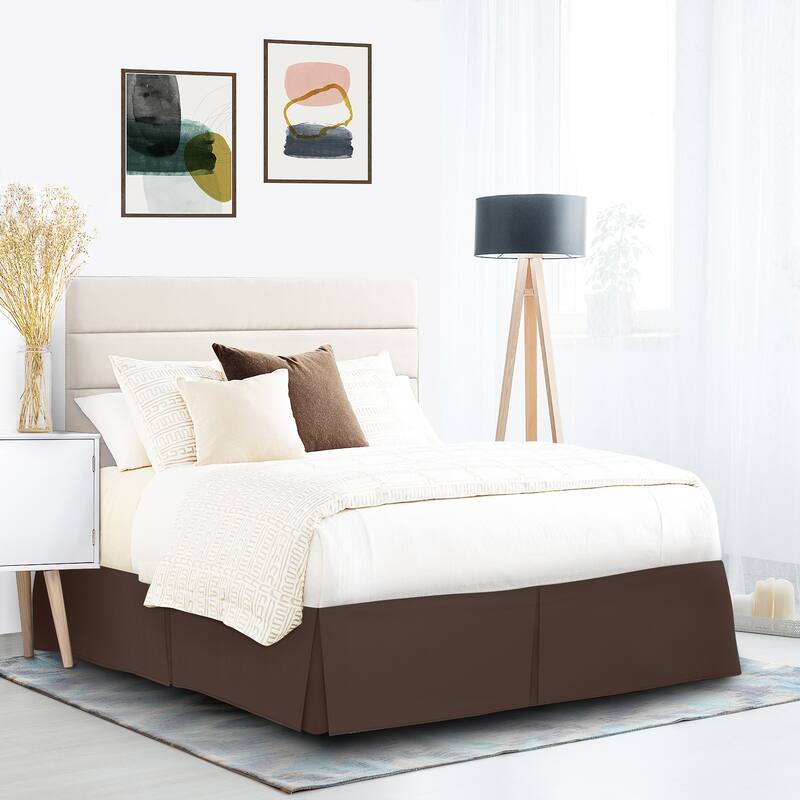 Clara Clark Pleated Bed Skirt-14 inch Tailored Drop - Soft Double Brushed Premium Microfiber Ruffle Bed Skirt - Includes 8 Pins - Brown - Full
