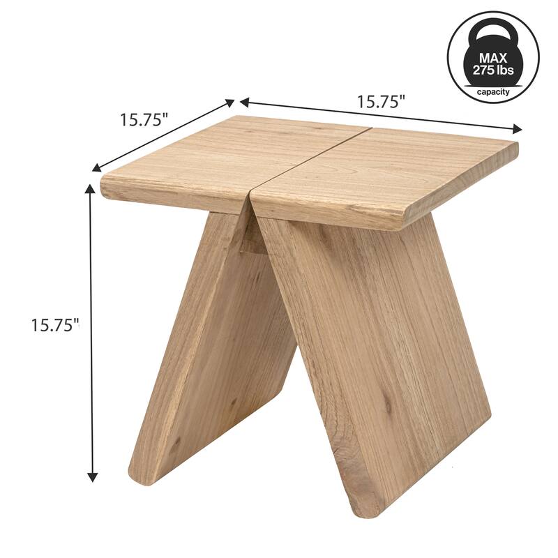 JONATHAN Y Jack Rustic Scandinavian Handcrafted Solid Mindi Wood Sculptural Base Accent Stool