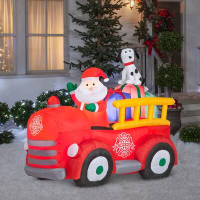 Gemmy Christmas Inflatable Santa's Vintage Fire Truck, 5 ft Tall