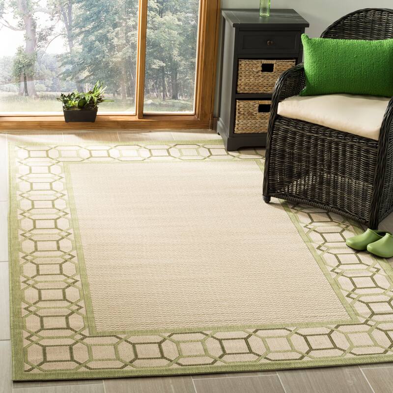 Martha Stewart by SAFAVIEH Facet Border Indoor/ Outdoor Waterproof Rug - 8' x 11'2" - Beach Grass