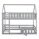preview thumbnail 8 of 32, Twin over Twin House Bunk Bed with Fence and Door, Grey - Solid Pine Wood, Playful Design with Whimsical Roof and Guardrails