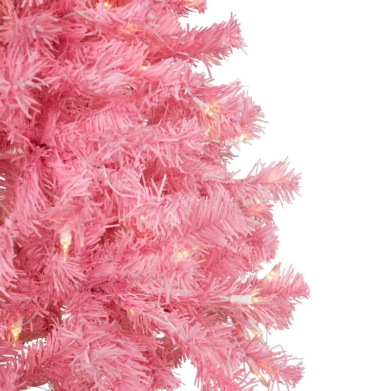 Pre-Lit Medium Pink Pine Artificial Christmas Tree - 4.5’ - Clear Lights