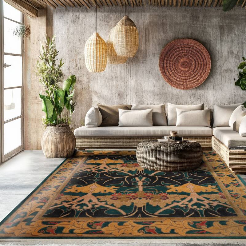 7'8''x10'6'' Hand Knotted Wool Turquoise Tibetan Crafts Plush Pile Rug - 7' 8'' x 10' 6''