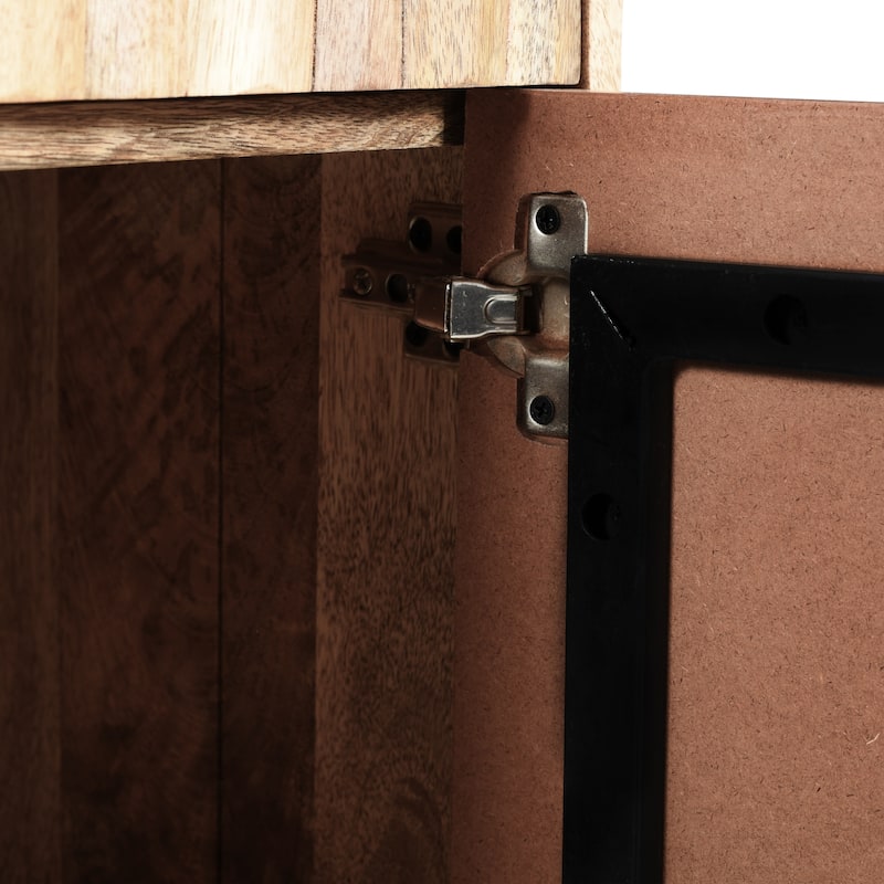 Natural Mango Wood 2-Door Cabinet with Drawers, Modern Storage Sideboard for Living Room, Entryway or Bedroom