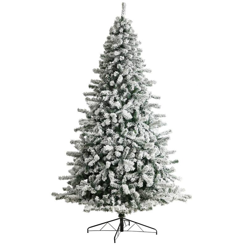 9' Pre-Lit Flocked Rock Springs Spruce Christmas Tree, Warm Clear LED Lights - 9 Foot