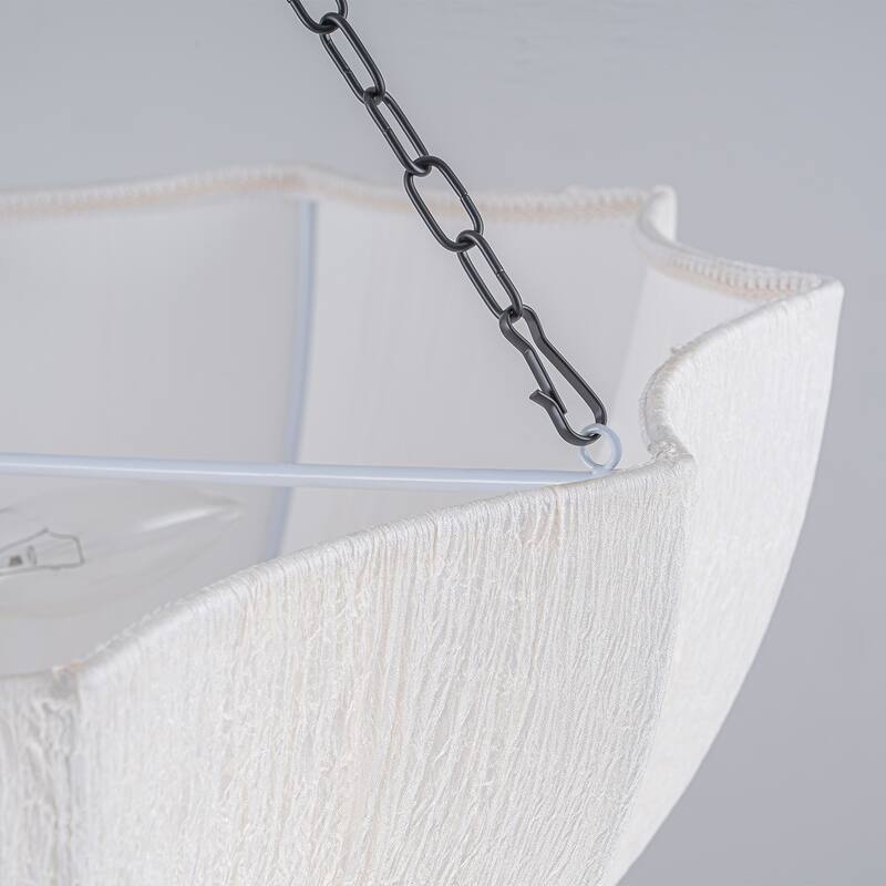 5-Light White Fabric Shade Pendant Light for Living Room - Black White