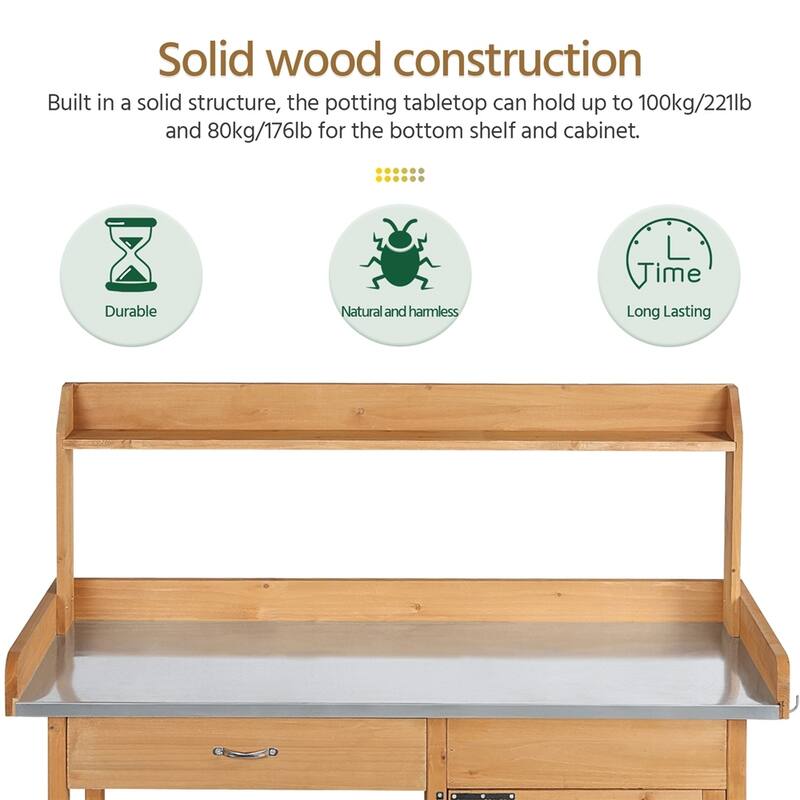 Yaheetech Fir Wood Potting Bench with Metal Tabletop