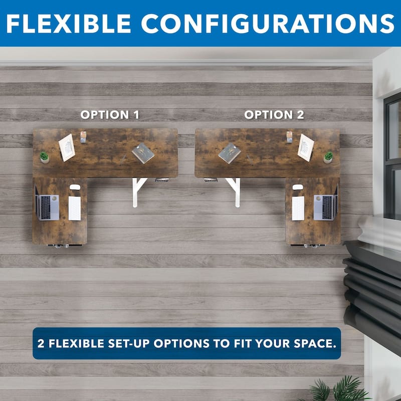 Mount-It! Large 63"W Electric Corner Adjustable Standing Desk, Brown/White (MI-15018)