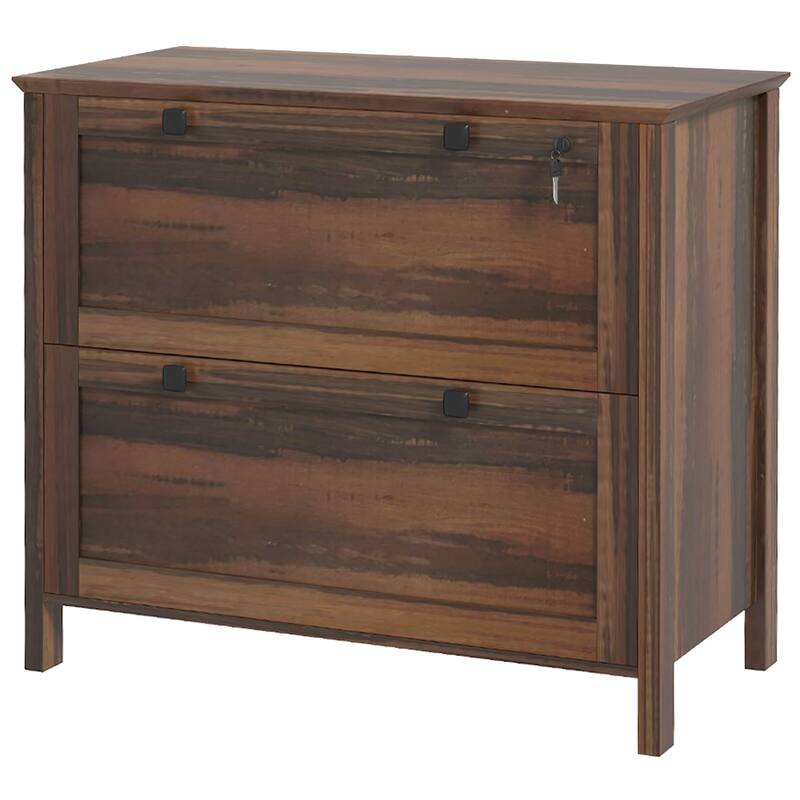 Anmytek 2-Drawer Lateral File Cabinet with Lock and Hanging Rails Dark Walnut Rustic Office Credenza
