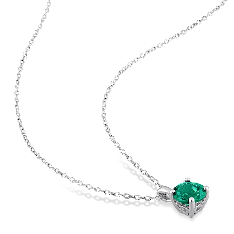 Miadora Created Emerald Two Piece Solitaire Necklace and Earrings Set in Sterling Silver