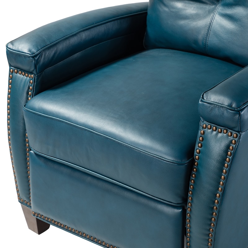 Gaspar Mid-Century Modern Genuine Leather Pushback Recliner with Wood legs Set of 2 by HULALA HOME