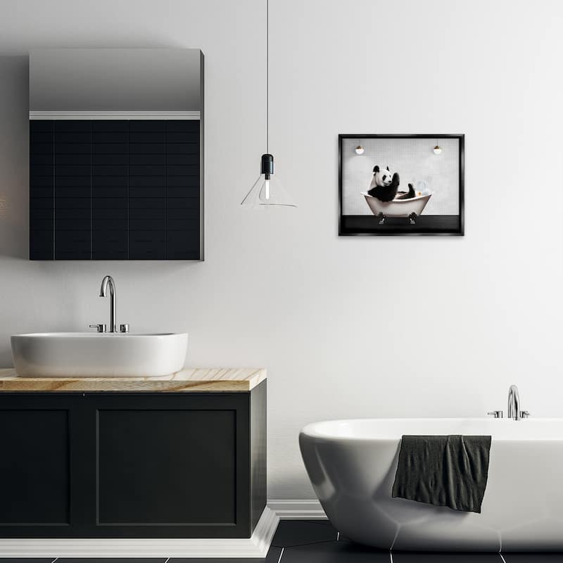 Stupell Panda in Modern Bubble Bath Framed Floater Canvas Wall Art Design By Seven Trees Design