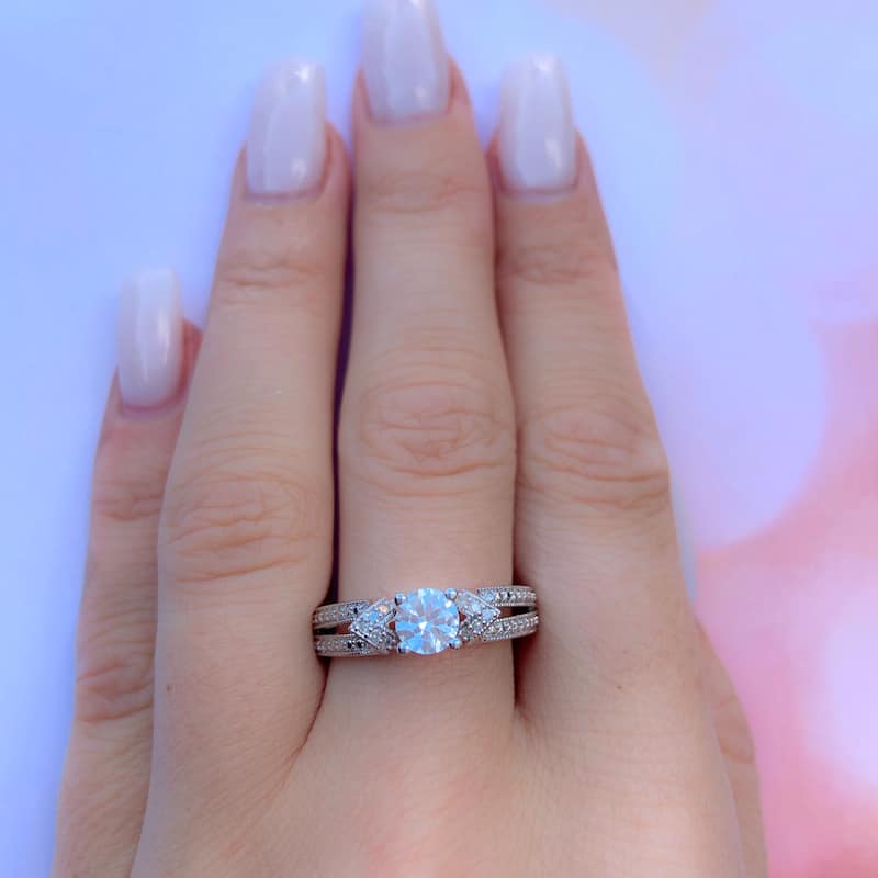 Miadora Sterling Silver Created White Sapphire and Diamond Accent Split Shank Engagement Ring