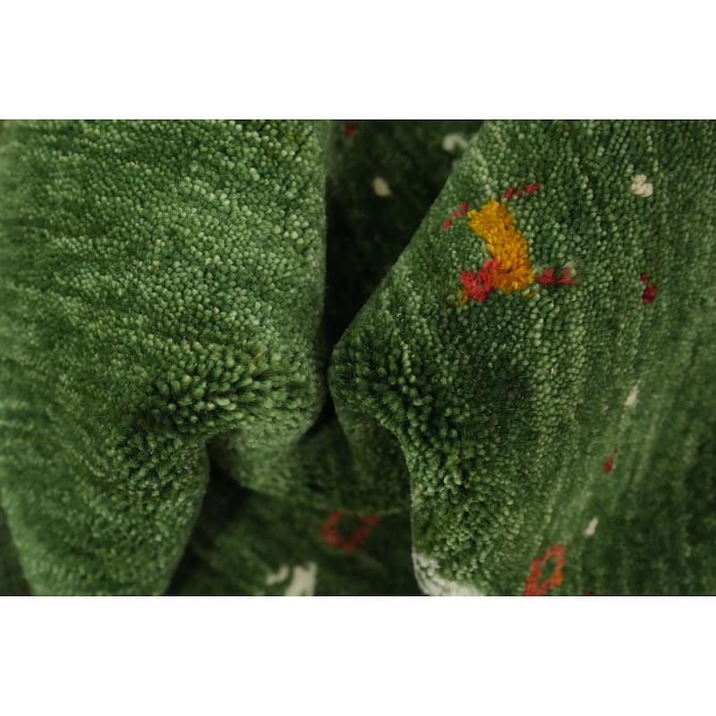Hand Knotted Oriental 100% Wool Carpet Tribal Animal Pictorial Green Gabbeh Area Rug - 4' 0'' X 2' 2''
