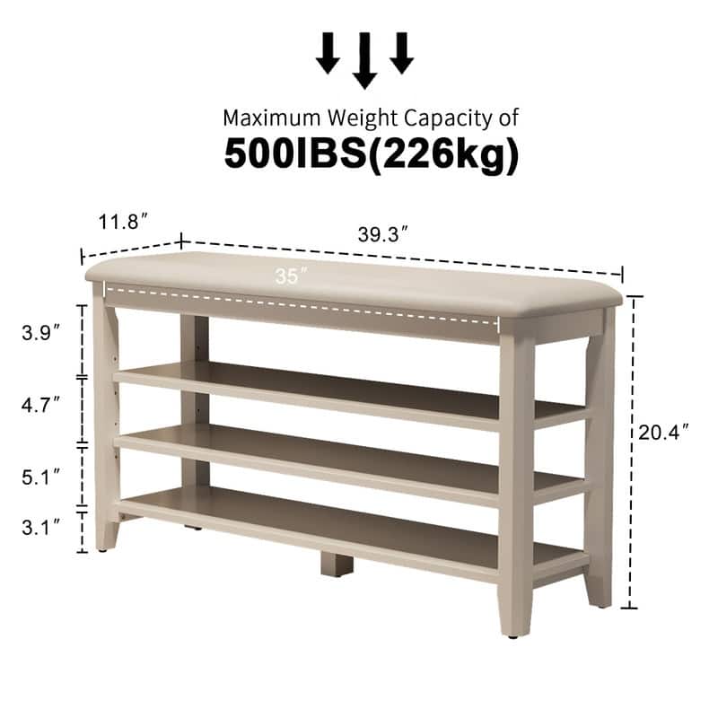 3 Tiers Shoe Storage Bench - 11.81"D x 39.4"W x 20.47"H