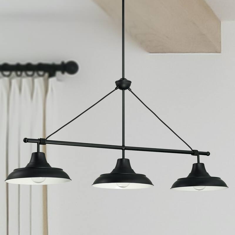 Jones 48" 3-light Matte Black/ White Linear Island Fixtue/ Chandelier