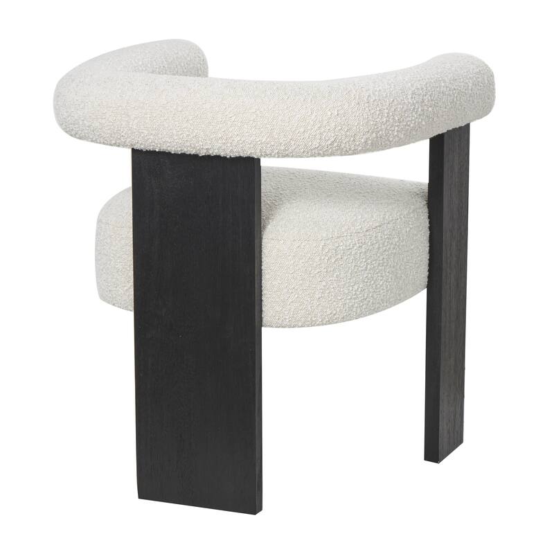 Cream Polyester Curved Back Mid Century Modern Round Boucle Living Room Accent Chair with Brown, Light Brown or Black Wood Frame