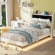 preview thumbnail 41 of 51, Platform Bed with Upholstered Backrest Headboard and USB Charging, Storage Single Bed LED Light Bed Frame for Night's Sleep Beige - Twin
