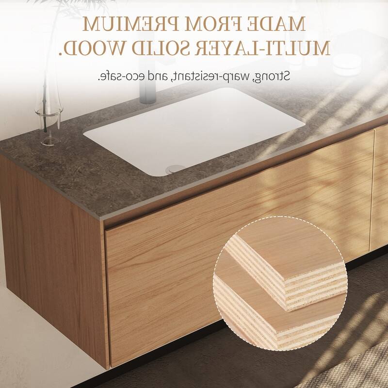 47.24 Single Bathroom Vanity, Modern, Gray Stone Stop, Light Solid Wood