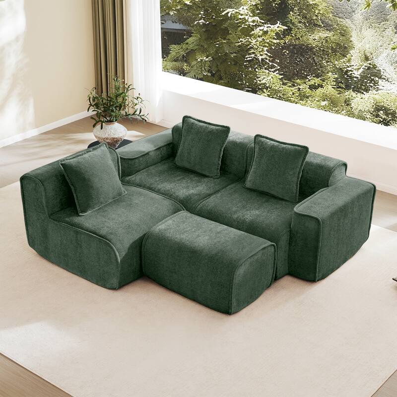 GDFStudio - Streamlined Velvet 3-Seater 108.66" L-Shaped Modular Boneless Sofa with Ottoman
