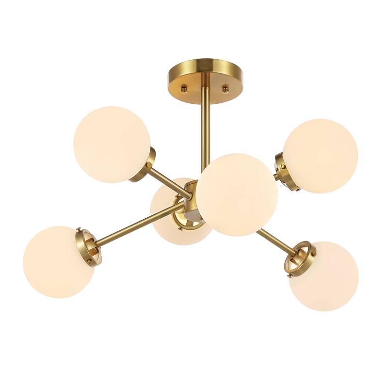 GetLedel 6-Light Dimmable Sputnik Semi-Flush Mount Chandelier with Glass Globe Shades