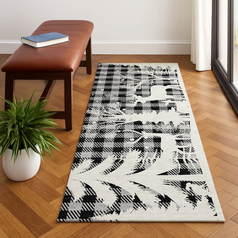 Premium Washable Super Soft Winter Reindeer Tree Mayfield Rug - Gray - 2'3" x 7'6"