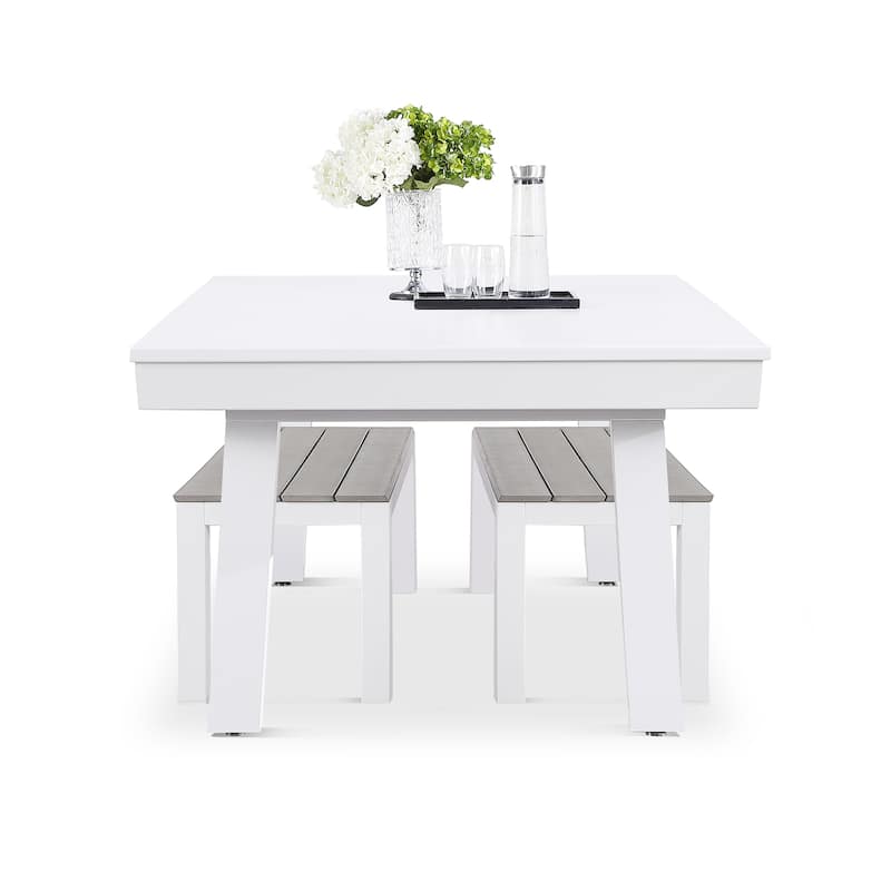 Laguna Indoor/Outdoor 7ft Slate Pool Table Dining Set with 2 Benches & Accessories, White Finish