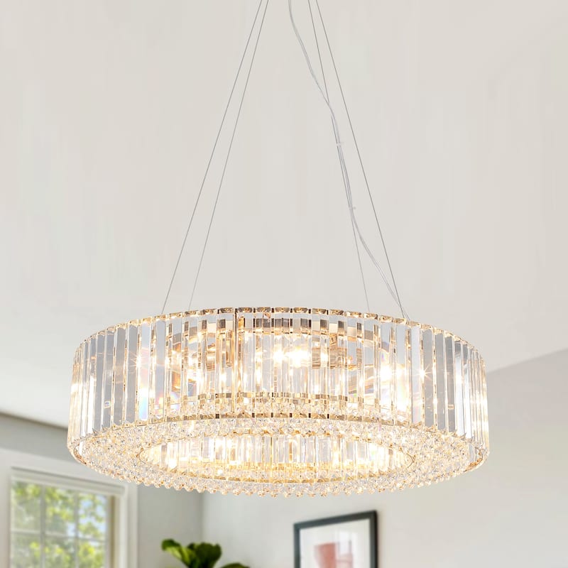 24.8 in. 8-Light Farmhouse Chandelier, Crystal Chandelier, Drum Chandelier for Dining Room Living Room Bedroom Kitchen - Gold