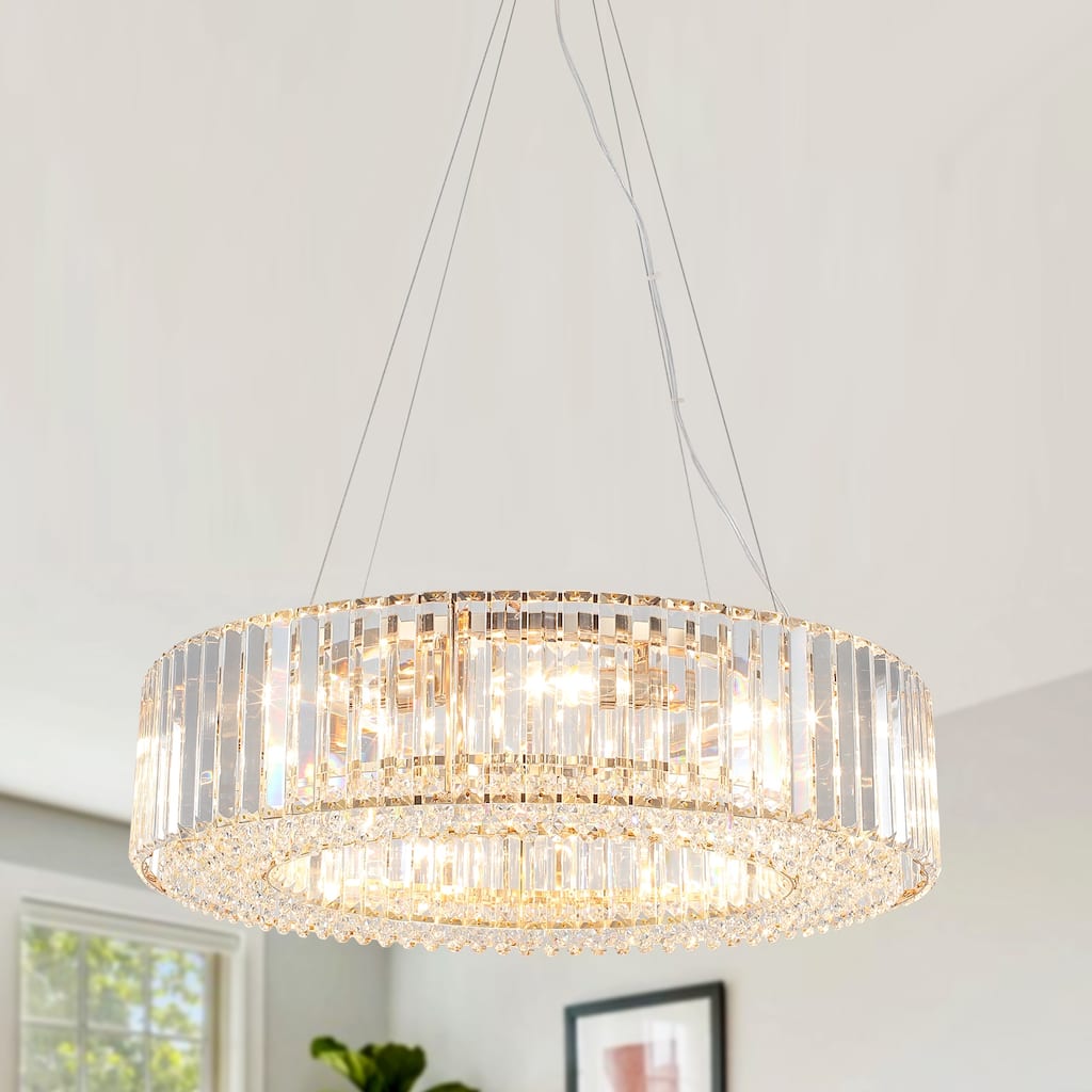 24.8 in. 8-Light Farmhouse Chandelier, Crystal Chandelier, Drum Chandelier for Dining Room Living Room Bedroom Kitchen