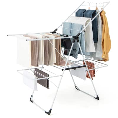 Gymax Folding Clothes Drying Rack 2-Tier Metal Laundry Drying Rack