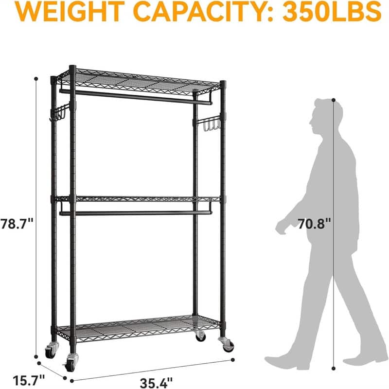 H2 Rolling Garment Rack Heavy Duty Clothes Rack with Wheels - 15.7"D x 35.4"W x 78.5"H