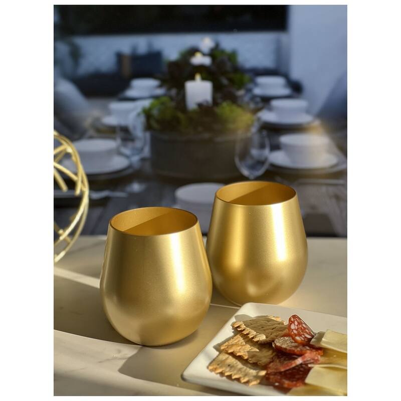Metallic Gold Color Plastic Wine Glasses Set of 4