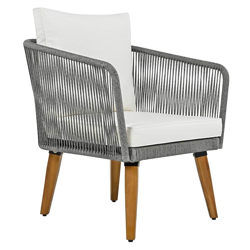 Patio Furniture Set with Loveseat, Rope Chairs & Beige Cushions, 4 Pcs