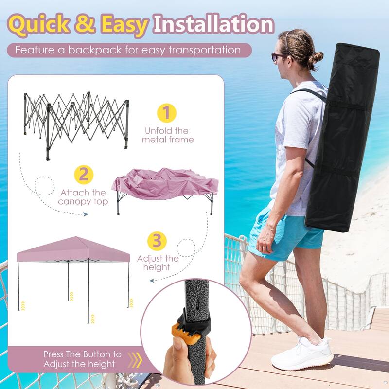 Gymax 10 X 10 FT Pop up Canopy Tent w/ Portable Carrying Bag 8 Stakes