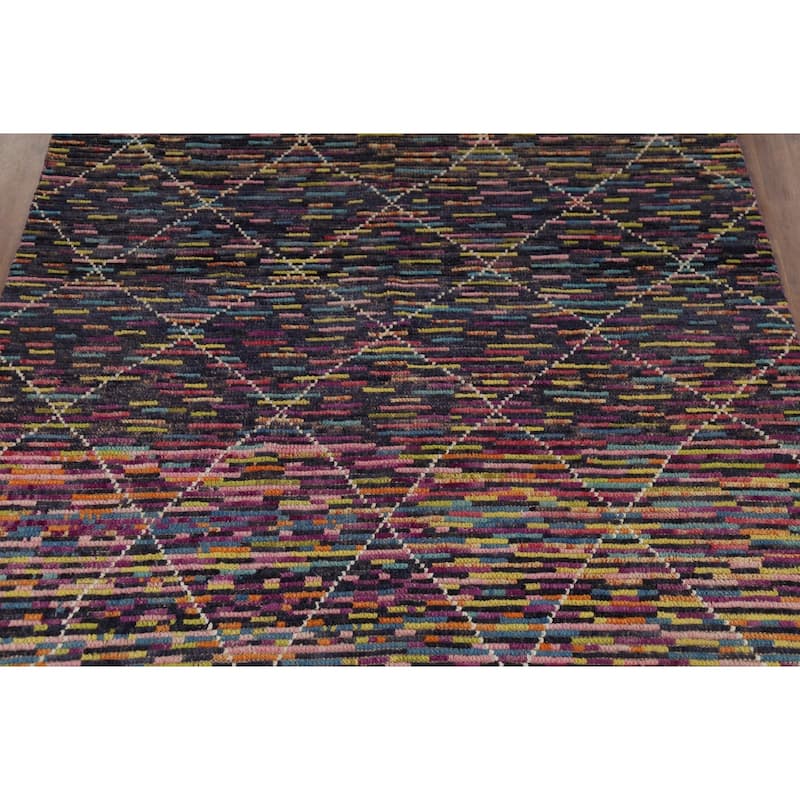 Colorful Trellis Moroccan Area Rug Hand-Knotted Wool Carpet - 6'1"x 9'3"